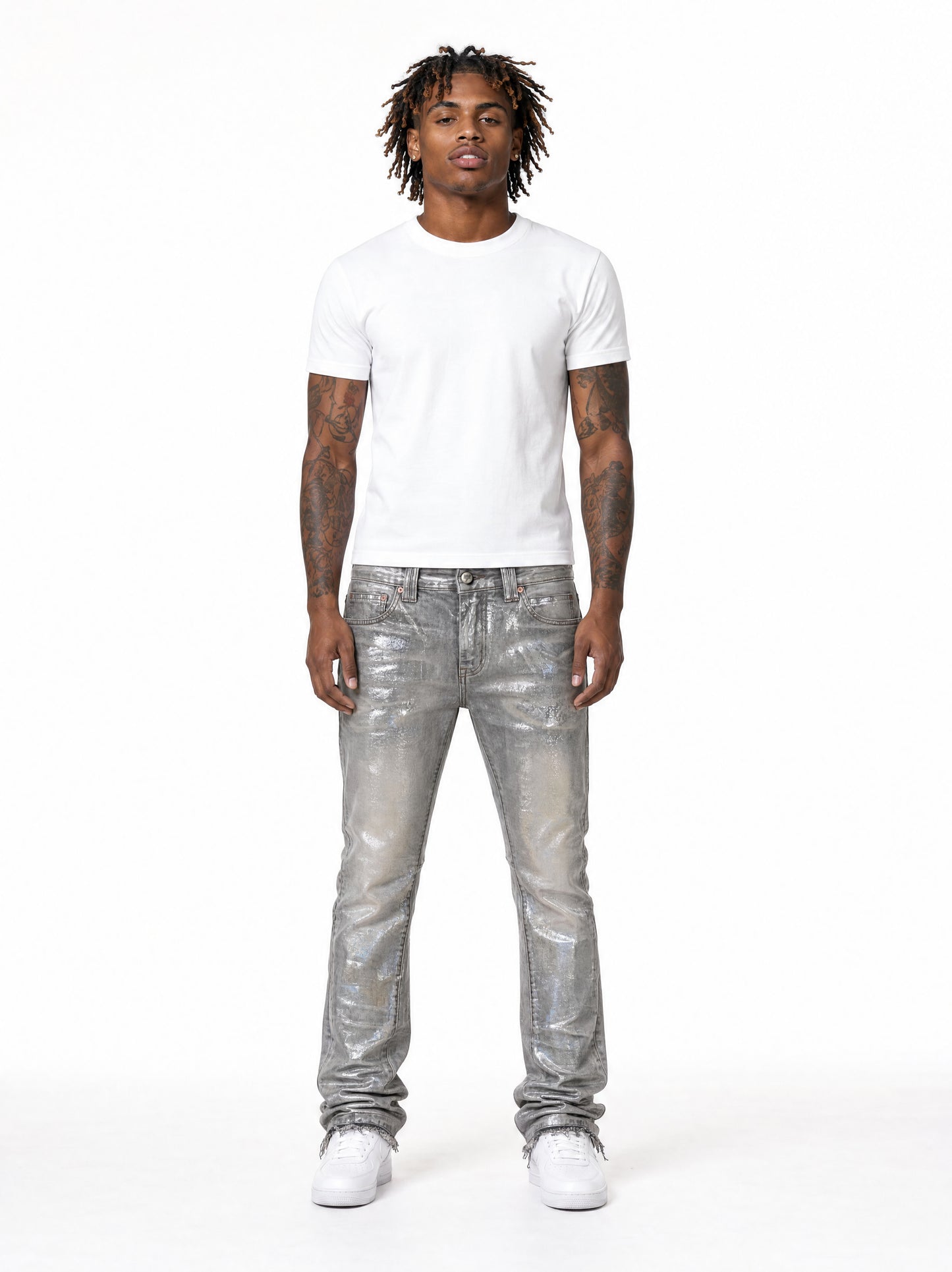 Silver Waxed Jeans