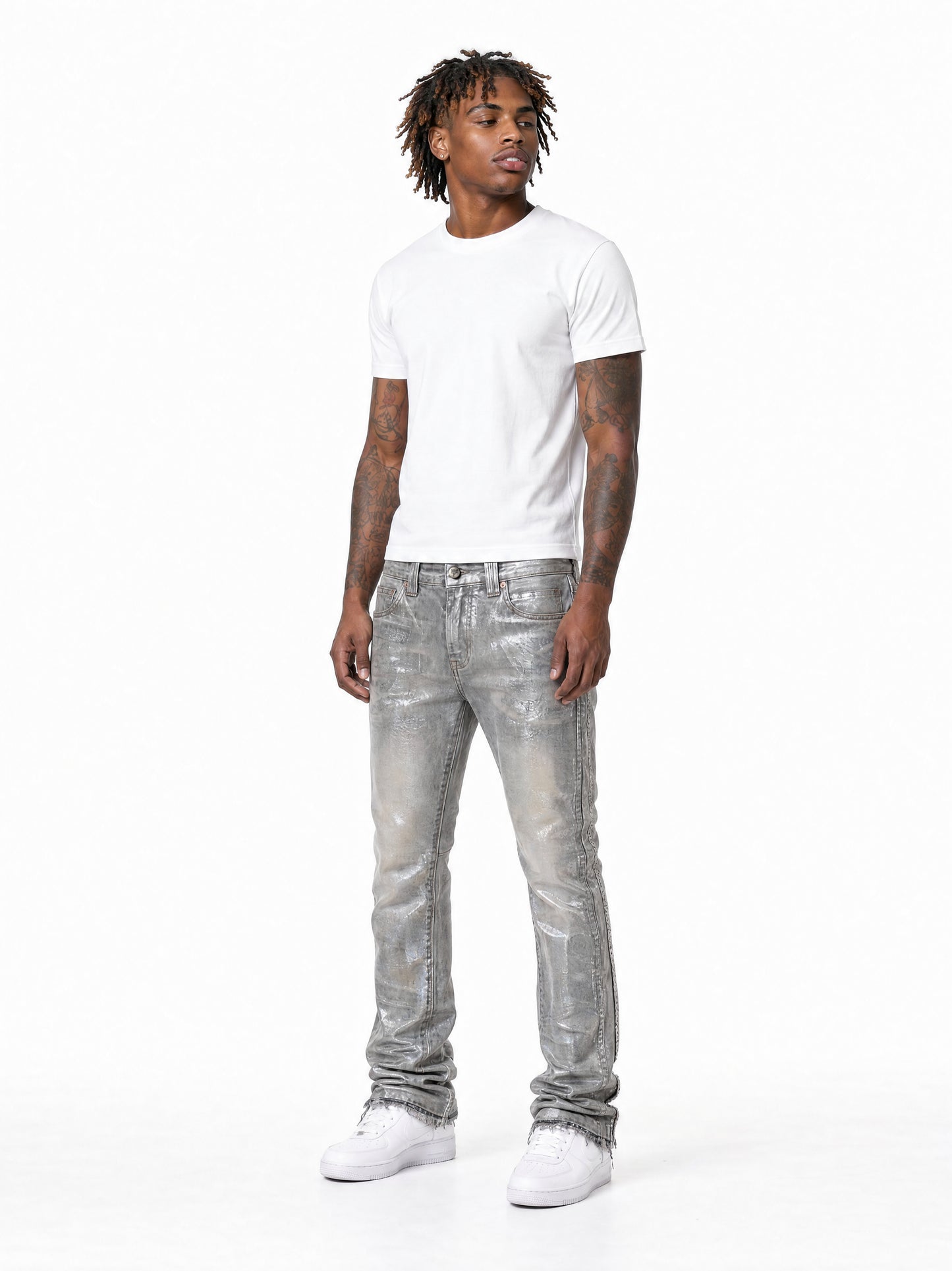 Silver Waxed Jeans